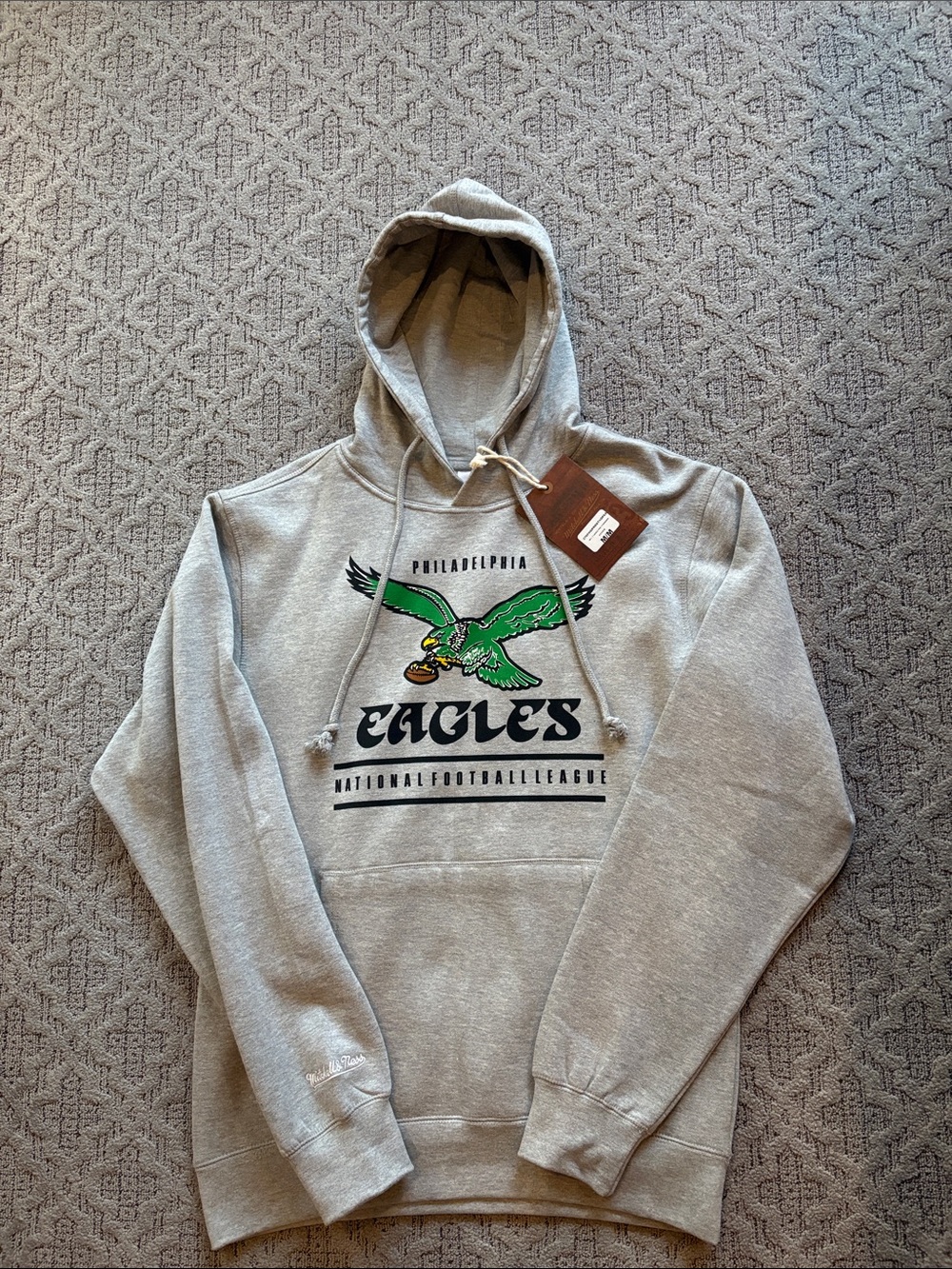 Mitchell & Ness Gray Hoodie with Green Eagles Graphic